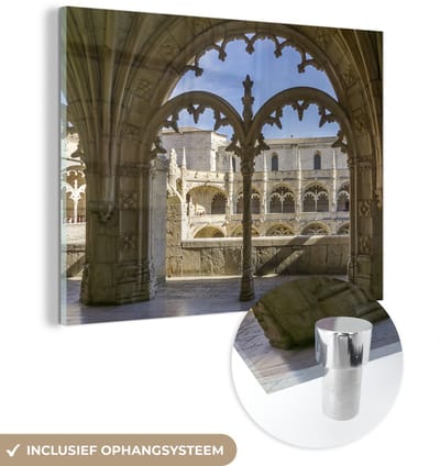 ® Glasschilderij 160x120 cm - Schilderij acrylglas - Gevel in het Mosteiro dos Jerónimos in Lissabon - Foto op glas - Muurdecoratie woonkamer - Wanddecoratie slaapkamer - Schilderijen