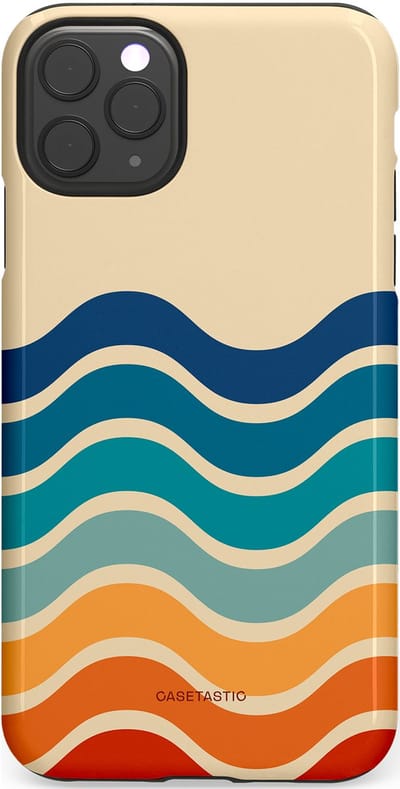 Casetastic hoesje geschikt voor Apple iPhone 11 Pro Max - Dubbellaagse bescherming - Nostalgische golven - Fashion Case - Zand Petrol Rood Oranje