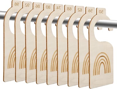 Set van 9 houten maatdividers voor babykleding, kledingmaten, kastindeling en organisatie met regenboogontwerp