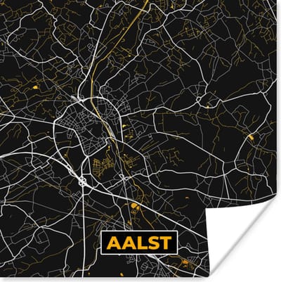 Poster Aalst - Plattegrond - Kaart - Goud - Stadskaart - 100x100 cm XXL