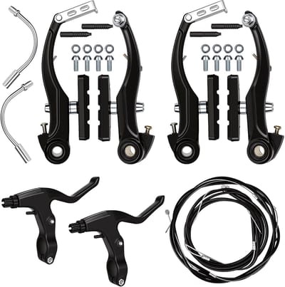 Complete fietsremset zwart - 2x remhendel + 2x V-rem + aluminium remkabels | Universele MTB- en racefietsremset met binnen- en buitenkabels Geschikt voor mountainbikes en fietsen | Cyslmuk®