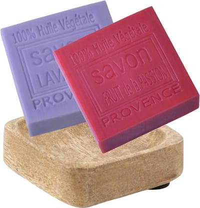 green-goose® Handgemaakte Natuurlijke Zeep met Mangohouten Zeephouder | Lavendel en Roos (2 x 100 gr) | Made In Europe