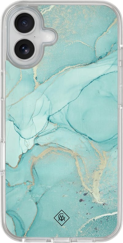 Casimoda® hoesje - Geschikt voor iPhone 16 - Marmer mint groen - 2-in-1 case - Schokbestendig - Marble design - Verhoogde randen - Mint, Transparant