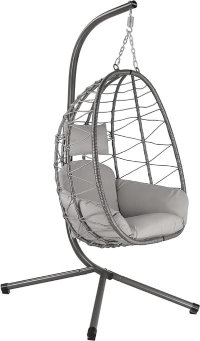 DailySupplies® Egg Hangstoel - Hangstoel met Standaard - Chair voor Binnen en Buiten - Zilver