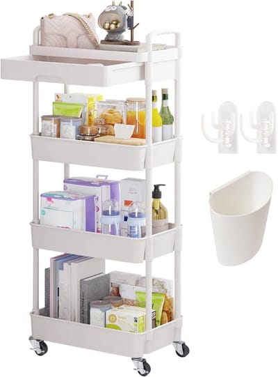DnA® Keukentrolley - Keukentrolley op Wieltjes - Serveerwagen - Serveerwagen op Wieltjes - Wit - 40cm x 30cm x 78cm