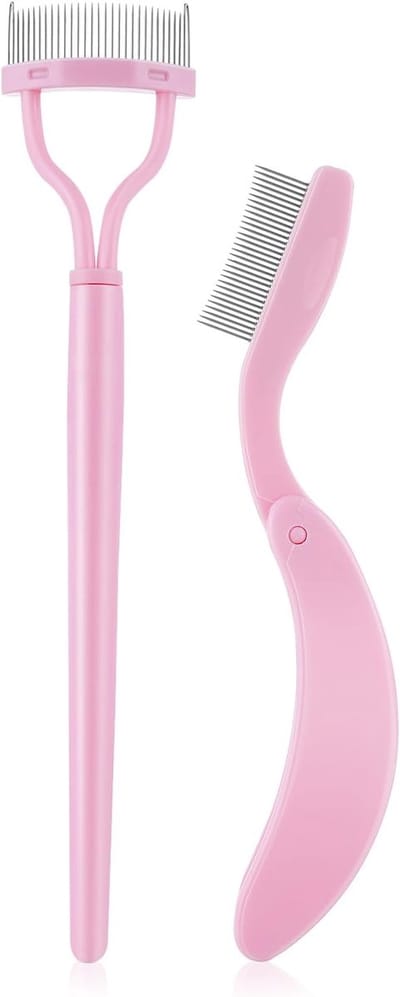 Pack van 2 Wimperkammetjes - Wenkbrauwborstel - Metalen Tanden - Professionele Wimper Scheidingshulpmiddel - Cosmetische Borstel met Kamaff Cover voor Wimpers en Wenkbrauwen
