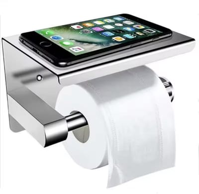 Scoby - Zelfklevende WC Rolhouder - Toiletpapierhouder met Plankje - Toilet Roll Holder - Geschikt voor Badkamer - Zilverkleurig/Chrome