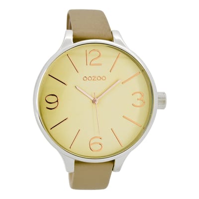 OOZOO Timepieces - Zilverkleurige horloge met zand leren band - C7160