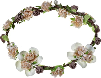 Clayre & Eef Haarband Meisje Wit Groen Synthetisch Bloemen