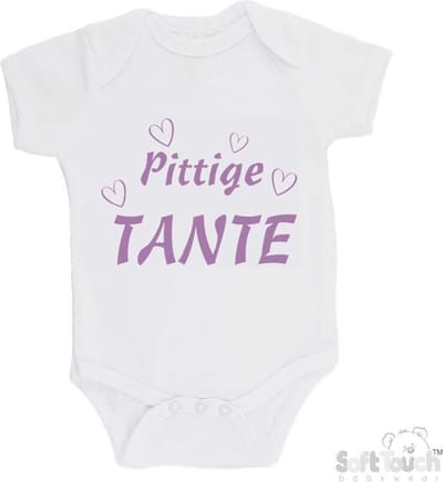 100% Katoenen Romper "Pittig tante" Meisjes Katoen Wit/lila Maat 62/68