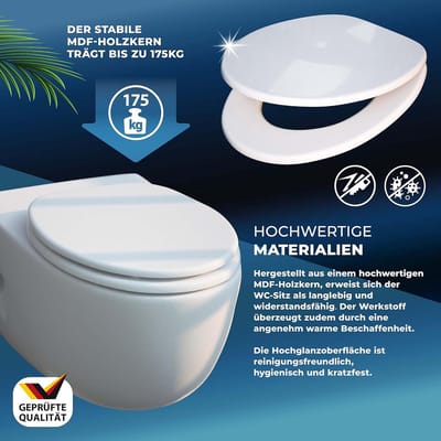 closing mechanism I High quality - toiletdeksel met snelsluiting voor eenvoudige reiniging, Duroplast wc-deksel