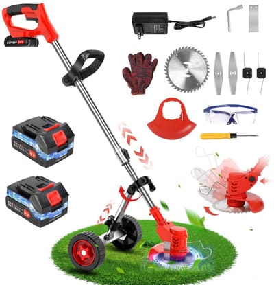 Livano Kantenmaaier Electrisch - Met Accu - Draadloos - Voegenborstel - Grastrimmer - Kantensnijder - Onkruidborstel - Bosmaaier - Elektrische - 24V - Rood