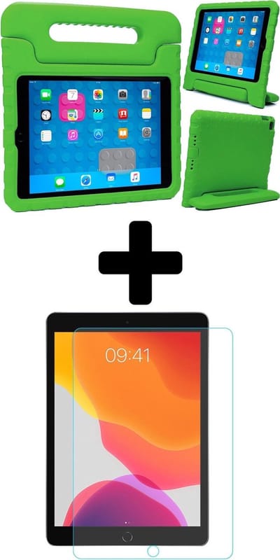 Hoesje - Geschikt voor Apple iPad 7 (2019) - 10.2 inch - 7e Generatie - Met Screenprotector - Kinderhoes - Shockproof Bumper - Kidsproof Case - Tablethoes - Kinder Hoes Cover - Groen