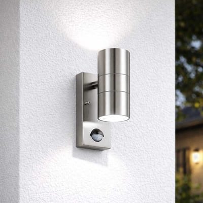 HOFTRONIC Jasmin wandlamp - RVS - 4000K neutraal wit - Bewegingsmelder en schemerschakelaar - IP44 spatwaterdicht - Up & Downlight voor buiten