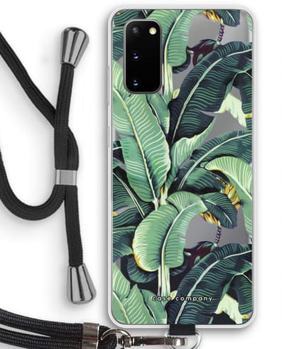 Case Company® - Hoesje met koord geschikt voor Samsung Galaxy S20 hoesje met Koord - Bananenbladeren - Telefoonhoesje met Zwart Koord - Bescherming aan alle Kanten en Over de Schermrand