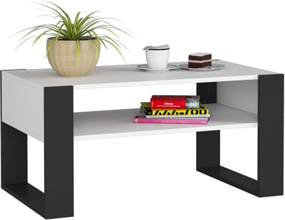 Salontafel Koffietafel DOMI / Wit - Zwart / 92x45x53 cm