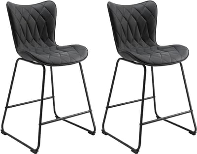 HomeMiYN Barkruk Set van 2 – Zwart Kunstleer met Diamantstiksel – Hoge Barstoel met Rugleuning – Stevig Metalen Frame – Comfortabele Keuken Barkrukken – 150kg Draagvermogen