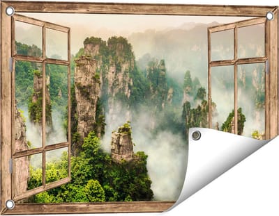 Gards Tuinposter Doorkijk Zhangjiajie Klif Bergen in China - 60x40 cm - Tuindoek - Tuindecoratie - Wanddecoratie buiten - Tuinschilderij