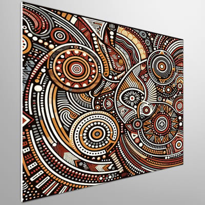 Modern aboriginal schilderij | Hedendaags Etnisch Meesterwerk Geïnspireerd door Inheemse Cultuur | Kunst - 75x75 centimeter op Forex | Foto op Forex