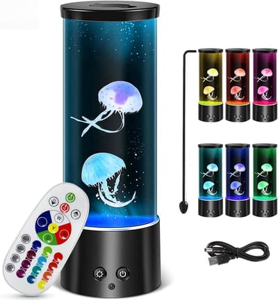 Lava Lamp met Beweeglijke Jellyfish, LED Aquarium Nachtlamp, 17 Kleuren, Sfeervolle Decoratie voor Thuis en Kantoor met Afstandsbediening