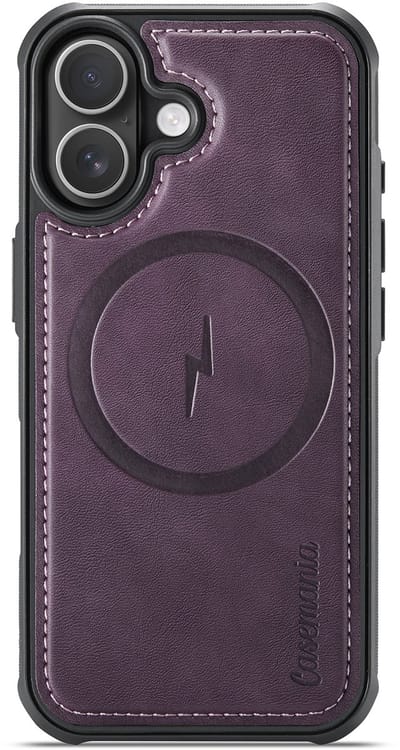 Casemania Hoesje Geschikt voor Apple iPhone 17 - Dark Purple - Magnetische Telefoonhoesje Compatibel met MagSafe - Kunstleer Back Cover met Anti-Slip Grip Randen