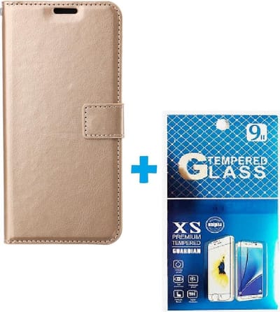 Portemonnee Book Case Hoesje + 2x Screenprotector Glas Geschikt voor: Xiaomi Mi 11 -  goud