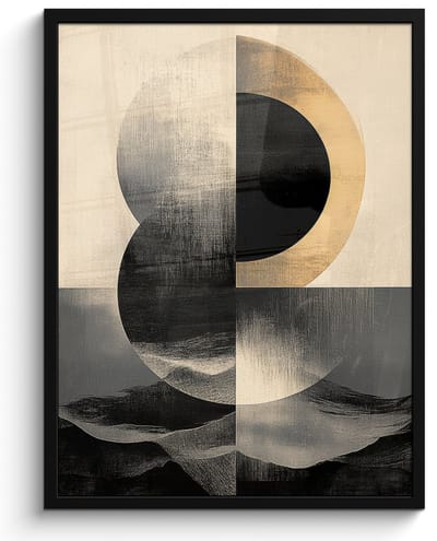 Poster in lijst - Fotolijst 50x70 cm - Posters - Cirkels - Schaduw - Abstract - Posterlijst zwart - Decoratie - Wanddecoratie woonkamer - Muurdecoratie slaapkamer