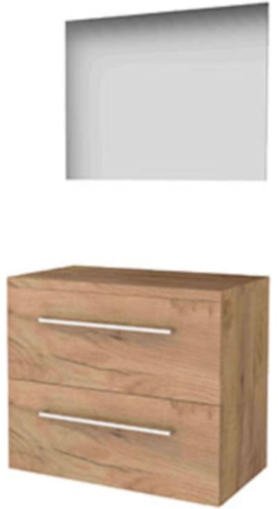 Basic-Line Ultimate 46 Badkamermeubelset - 80 x 46 cm - Met Grepen - 2 Lades - Wastafelblad - Spiegel met Indirecte LED Verlichting - Whisky Oak