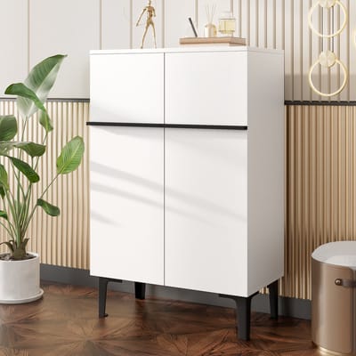 MODENUIT Schoenenkast - Dubbele Deuren En Verstelbare Planken - Voor Hal En Entree - Wit Zwart - 60x34,5x95 cm