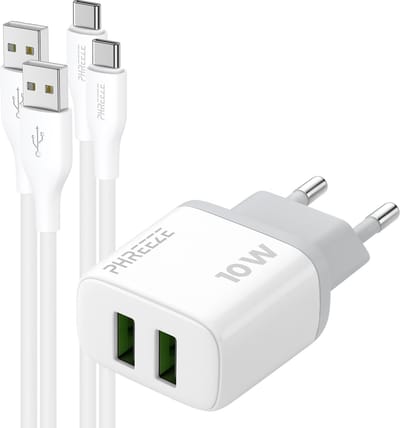 Phreeze usb power adapter 2.4 A - Dubbele usb poorten - 12 W oplaadset met 2 usb C kabels 1m - Oplader voor controller en camera