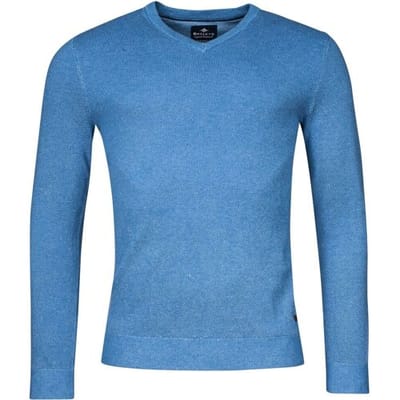 Baileys Trui V-Neck Cotton 2-Tone Jacquard Midden Blauw Melange / male