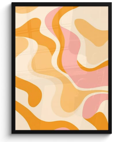 Poster in lijst - Fotolijst 50x70 cm - Posters - Abstract - Golvend - Oranje - Posterlijst zwart - Decoratie - Wanddecoratie woonkamer - Muurdecoratie slaapkamer