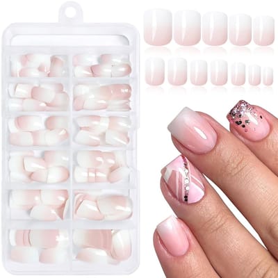 Dailygoods- Kunstnagels 144 Stuks - Ombre Druknagels - Korte Kunstnagels - Zelfklevende Nageltabs - Nagelvijl - Nagelhoutstaafje - Nepnagels