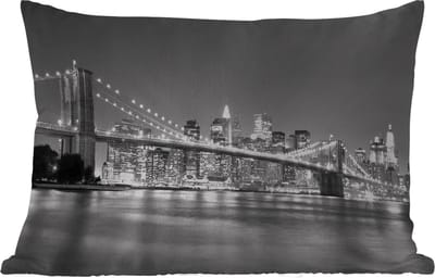 Buitenkussens - Tuin - New York - Brug - Brooklyn - Zwart wit - Architectuur - 50x30 cm