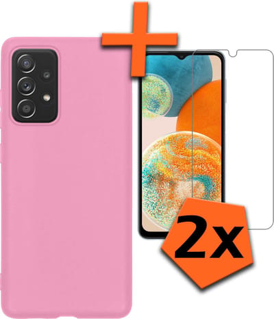 Hoes - Met 2x Screenprotector - Geschikt voor Samsung Galaxy A23 - Sterk & Shockproof - Back Cover - Siliconen Case - Telefoon Hoes - Lichtroze