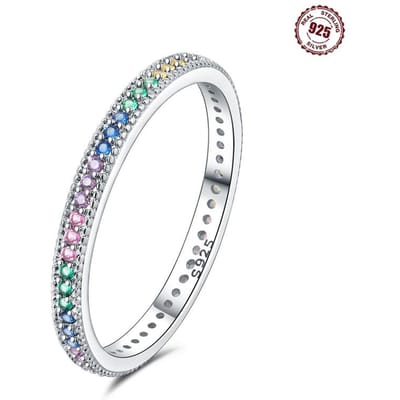 Echt Koper Dubbele Ringen Eenvoudige Kleur Zirconia Ringen Voor Vrouwen Bruiloft Verloving Verjaardag KoperSieraden Cadeau 7 white