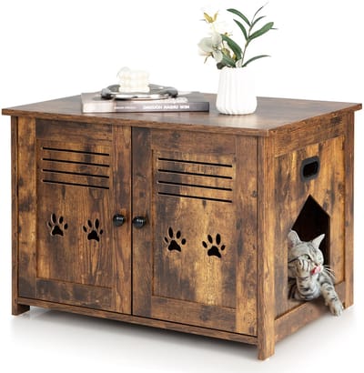 COSTWAY Kattenkast, kattentoilet, kattenmand met 2 deuren en ingang, kattenhuis, kattenbak, kast, voor katten, honden, huisdieren, huisdierbox, vintage bruin