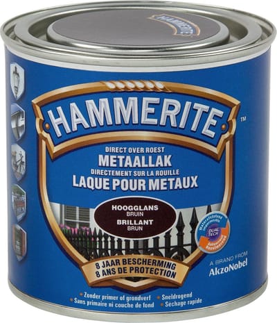 Hammerite Metaallak Hoogglans - Bruin - 250 ml - 10 m²/l - Afwerkingslaag