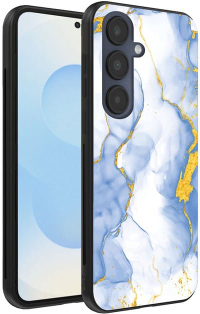 Smartphonica Telefoonhoesje Geschikt voor Samsung Galaxy S25 met Lichtblauw Goud Marmer Opdruk - TPU Backcover Case Lightblue Gold Marble Design geschikt voor Samsung Galaxy S25
