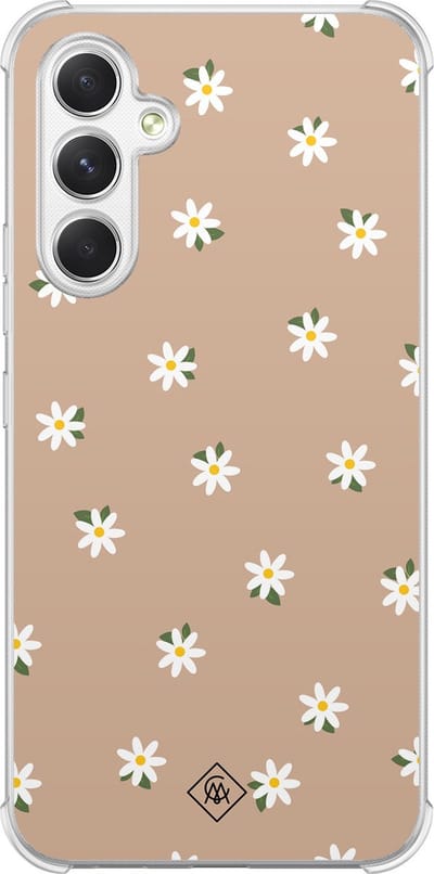 Casimoda® hoesje - Geschikt voor Samsung Galaxy A15 - Sweet Daisies - Shockproof case - Extra sterk - TPU/polycarbonaat - Bruin/beige, Transparant