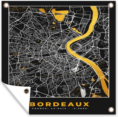 Tuin poster Frankrijk – Plattegrond – Bordeaux - Stadskaart – Kaart - 200x200 cm - Tuindoek