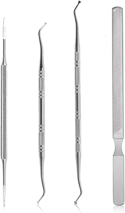 Set van 4 lange staalvijlen voor onychomycose, ingegroeide nagels en schimmelnagels met dubbele nagelverhoger, ideaal voor manicure en pedicure