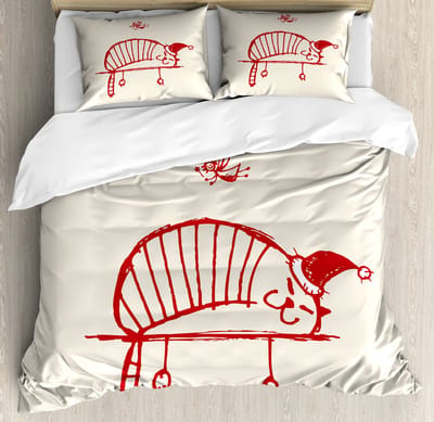 ABAKUHAUS Kerstdekbedovertrek voor tweepersoonsbedden, Slapende Katenfee, zachte microvezelstof geschikt voor vervaging, 230 x 220 cm, rood
