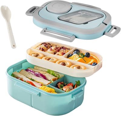 Lunchboxen - lunchbox - lunchbox volwassenen - lunchbox kinderen - lunchbox met compartimenten - 1200 ml bento dubbele box - saladebox voor onderweg - lunchboxen van voedingskwaliteit - magnetronbestendig (blauw)