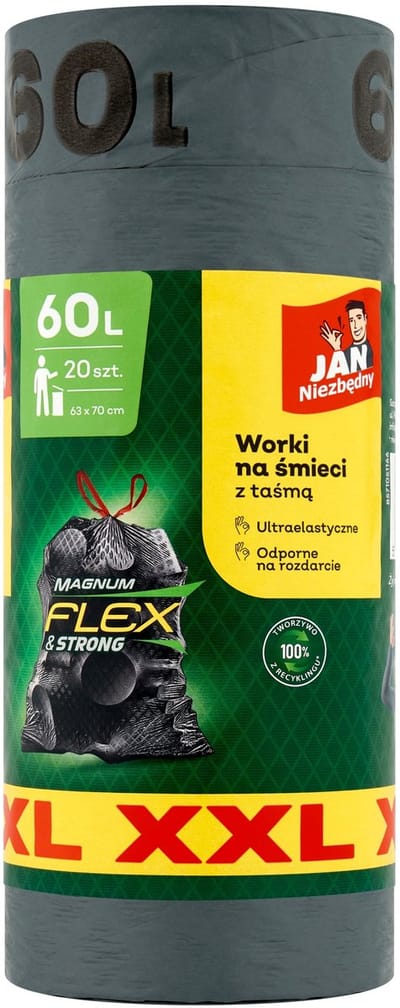 Jan Niezbędny Magnum Flex XXL - Afvalzakken - 60L - Zwarte - Elasten Handgreep