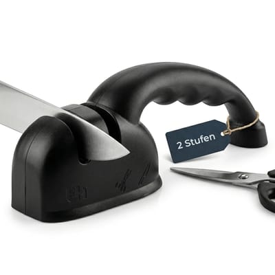 Dailygoods- Messenslijper met 2 standen - Wolfraamstaal/Keramisch - Antislip - Geschikt voor recht geslepen/kartelde messen - Afmetingen 19 x 7 x 4,5 cm - Messen Slijper