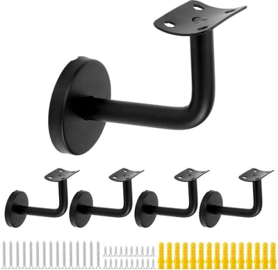 Dailygoods- Leuningbeugel Set van 5 - Roestvrij Staal - Zwart - 60x80 mm - Leuninghouder - Inclusief Bevestigingsmateriaal - Hoogwaardige Kwaliteit - Leuningen