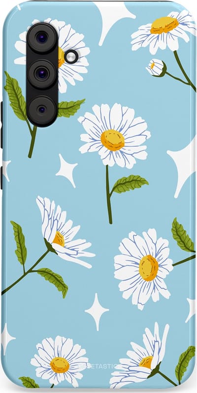 Casetastic hoesje geschikt voor Samsung Galaxy A54 (2023) 5G - Dubbellaagse bescherming - Margrietjes in de Wind - Fashion Case - Lichtblauw Wit Groen