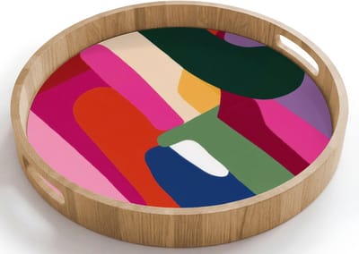 Dienblad rond 40x40 cm - Schootdienblad hout - Kleurvakken - Recht - Rond - Abstract - Borrelplank rechthoek - Plateau houten dienbladen