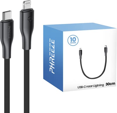 10 pack - Geschikt voor Lightning kabels - Korte oplaadkabeltjes - 20w power delivery